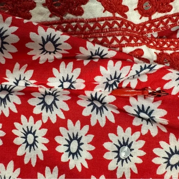 Tory Burch Jayne tunic red daisy floral print sequins embroidery boho spring - Picture 15 of 15